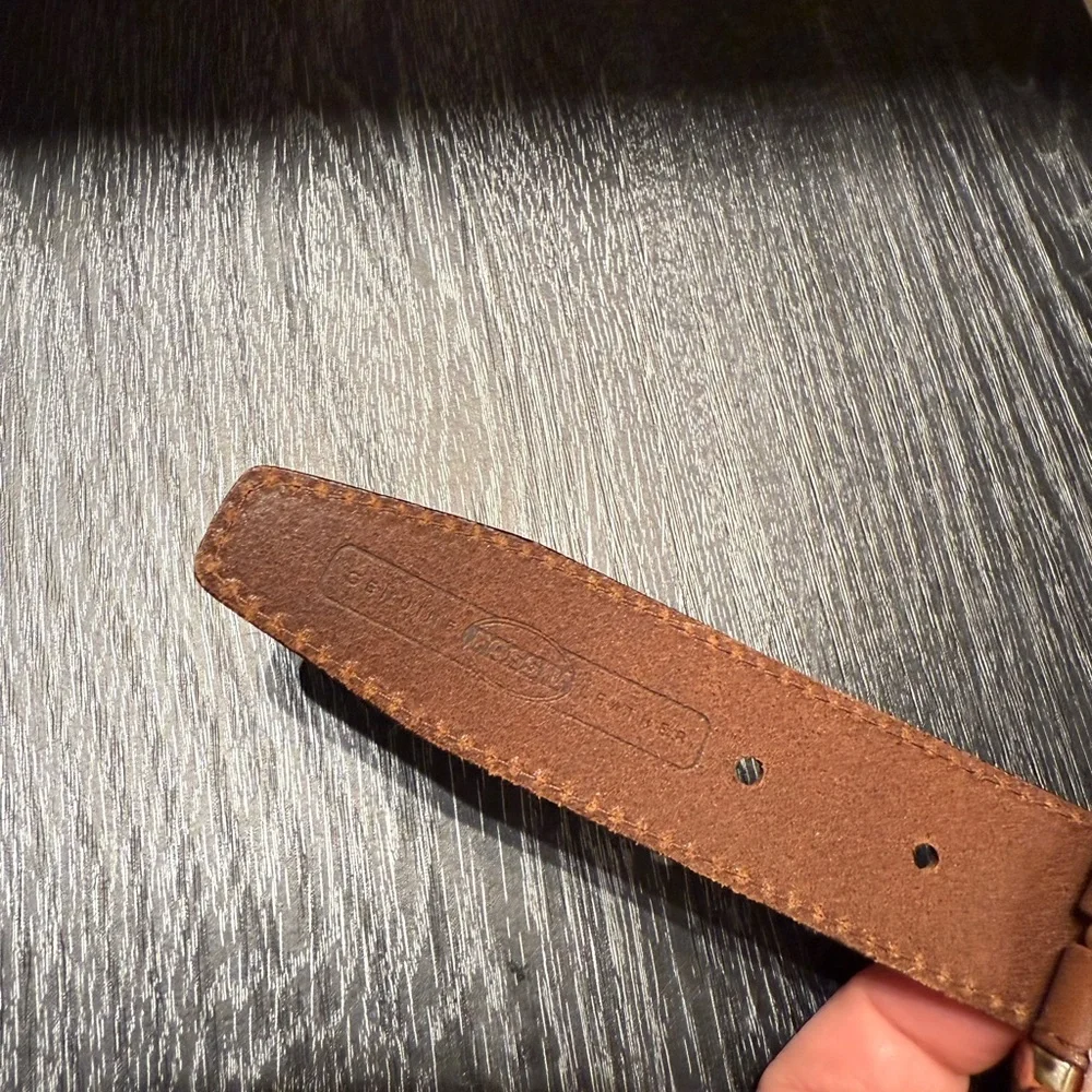 Vintage Fossil Brown Leather Southwest Silver Concho Cowgirl Boho Belt Sz M 33”